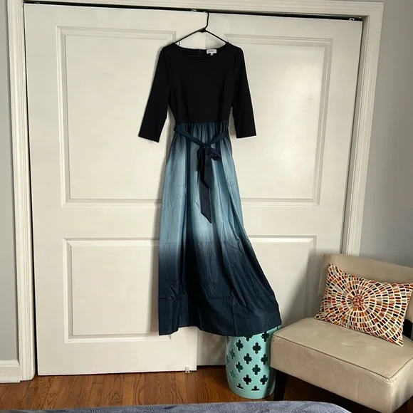 blue ombre dress formal Long Shimmer Lace La Femme Long Plus-Size Prom Dress